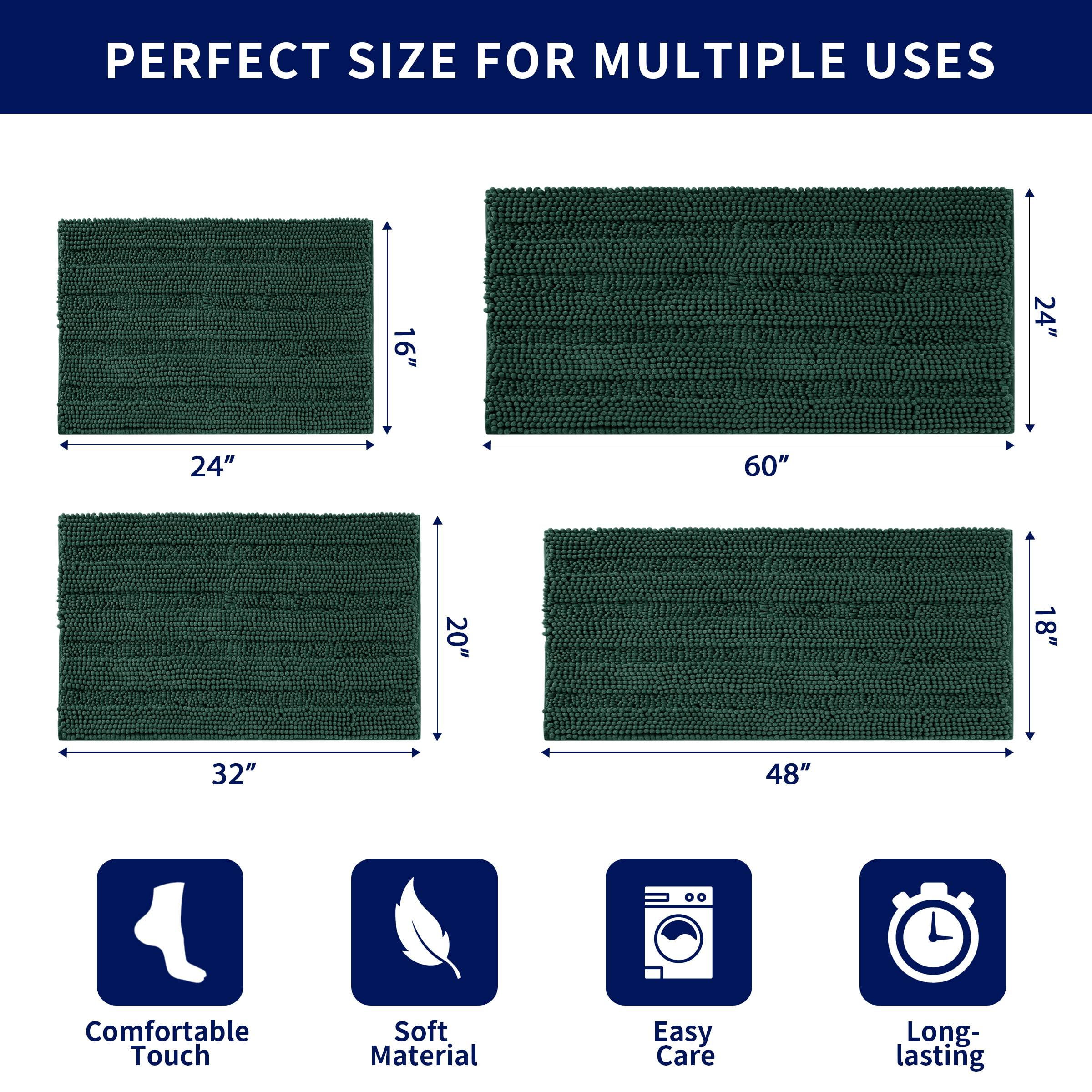 Subrtex Bathroom Rugs Non-Slip Chenille Soft Striped Plush Bath Mat (Green, 20"x32")