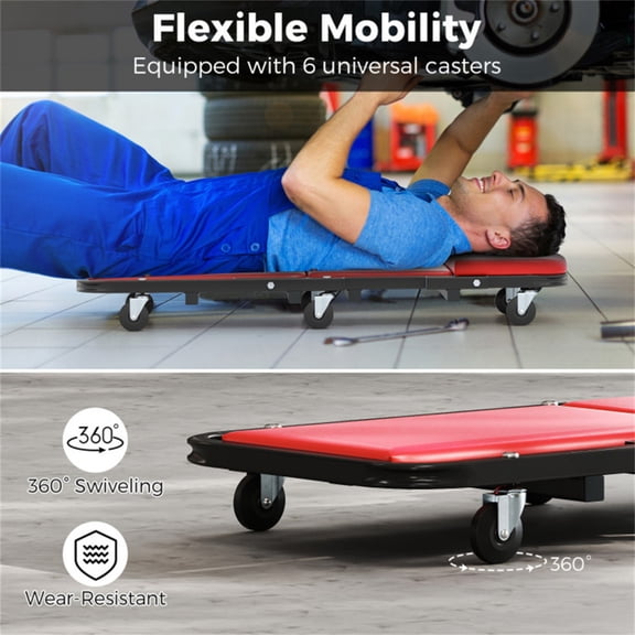 2-in-1 Convertible Rolling Garage Creeper 6 Universal Casters Heavy Duty Mechanic Creeper with Padded Seat for Auto Repair Shop & Home Garage