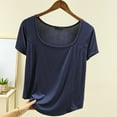 thumbnail image 2 of XPMWRP Womens Soft Modal Tops Short Sleeve U-Neck T Shirt Basic Solid Color Tshirts Summer Casual Tops Lounge Tees Blue XL, 2 of 4