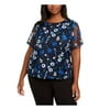 CALVIN KLEIN Womens Navy Floral Short Sleeve Jewel Neck Top Plus 3X