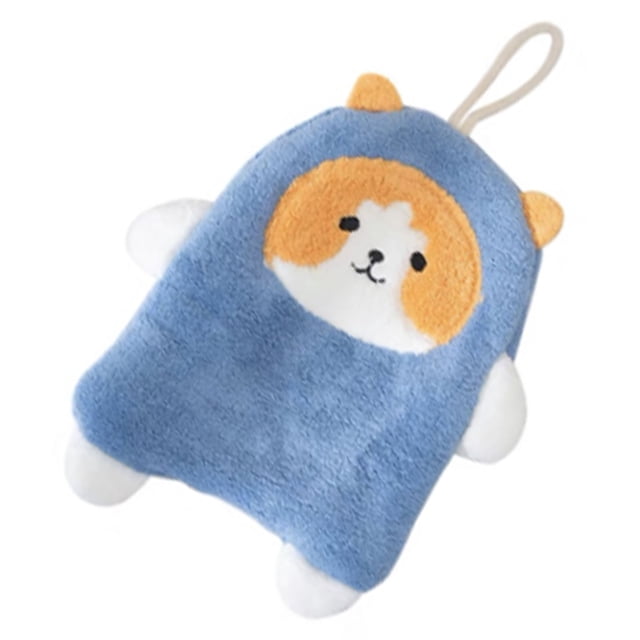 Towel Dog Pattern Coral Fleece Strong Water Absorption Fast Drying Hanging Hand Towel Blue