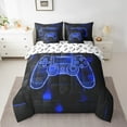 thumbnail image 2 of Teen Gamer Bedding Set Gaming Twin Comforter Set With Sheets Video Game Bed In A Bag 7 Piece 3D Neon Geometric Grids Gamepad Bed Set (Reversible,Blue Black), 2 of 6