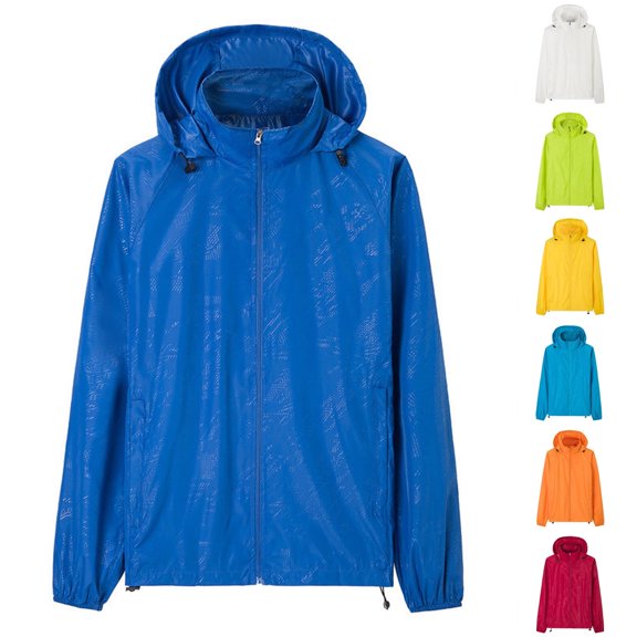 Xfvqtps Mens Light Jacket Sun Protection Hoodie Zip up Drawstring Long Sleeve Solid Color Dark Stripe Lightweight Breathable Waterproof Summer Top for Fishing Hiking Athletic Running Blue