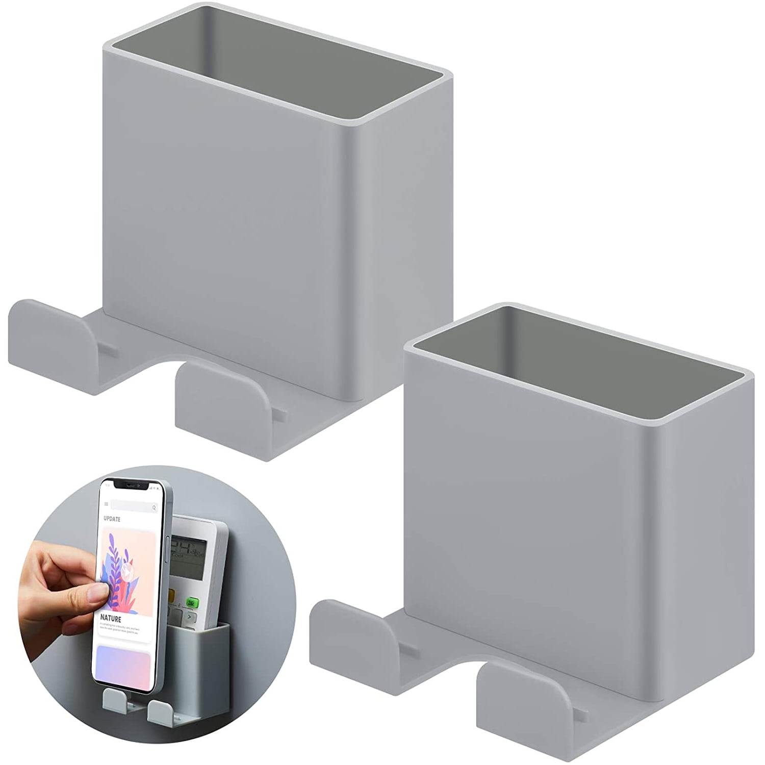 2 Pieces Wall Mount Phone Holders Adhesive Wall Phone Storage Box Wall