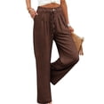thumbnail image 5 of VEKDONE Womens Solid Color Wide Leg Pants High Waist Drawstring Business Work Pant Casual Loose Fit Lightweight Palazzo Pants Flowy Beach Pant with Pockets Brown XXL, 5 of 5