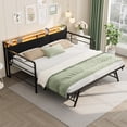 thumbnail image 6 of Daybed with Pop-Up Trundle, Metal Frame with RGB LED Lights, Storage Headboard & Charging Station, Corduroy Upholstered, No Box Spring Needed,Twin,Black, 6 of 6