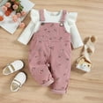 thumbnail image 2 of Mercatoo Toddler Baby Girls Overalls Set Knit 𝗥uffle Long Sleeve Pullover Shirts Adjustable Spaghetti Strap Cute Pants Outfit, 2 of 9