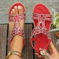 thumbnail image 2 of Xijirk Sandals Women Bohemian Rhinestone Flat Sandals, Elastic Slingback Ankle Strap Casual Beach Footwear,7.5, 2 of 9