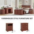 thumbnail image 2 of Farmhouse Nightstand Set of 2 with Charging Station, 3 Drawers Bedside Table for Bedroom for Adults, Cherry Brown, 2 of 8