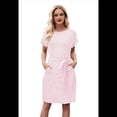 thumbnail image 2 of Vestido Camisero de Verano A Rayas de Corta para Mujer, Informal, con Lazo en la Cintura y Bolsillos, Rosa, Talla XL, 2 of 9