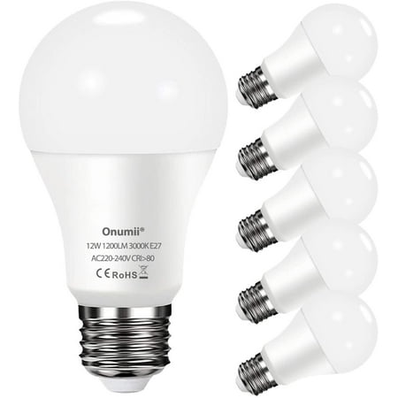 

E27 LED Bulb 12W Equivalent to 100W Bulb 1200LM Warm White 3000K Non Dimmable A60 Big Screw E27 Base 220-240V - Pack of 6