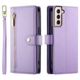 thumbnail image 2 of For Samsung Galaxy S21+ 5G 6.7-inch Wallet Case for Women Men Multi-Card Slots Zipper Pocket Lanyard Strap Wristlet Leather Phone Case,Purple, 2 of 7