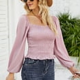 thumbnail image 3 of Defitshape Women's Long Sleeve T Shirt Crop Top Puff Sleeve Cute Summer Beach Fitted Square Neck Lightweight Shirt Pink X-Large, 3 of 4