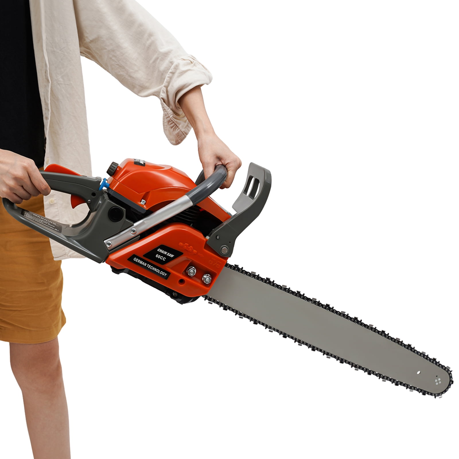 YIYIBUYS 60CC 2-Stroke Gas Powered Chainsaw Handheld Cordless Petrol Chain Saw Gasoline Chainsaw for Garden Pruning, Forest Logging, Chopping Wood Outdoor Wood Cutting