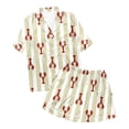 thumbnail image 4 of Wang6 Women's Pajamas Sets with Shorts 2 Pieces Plus Size Pjs Sets Soft Short Sleeve V Neck Button Shirts Shorts Loose Fit Crayfish Printed Sleepwear Loungewear Sets Yellow1 XXL, 4 of 4