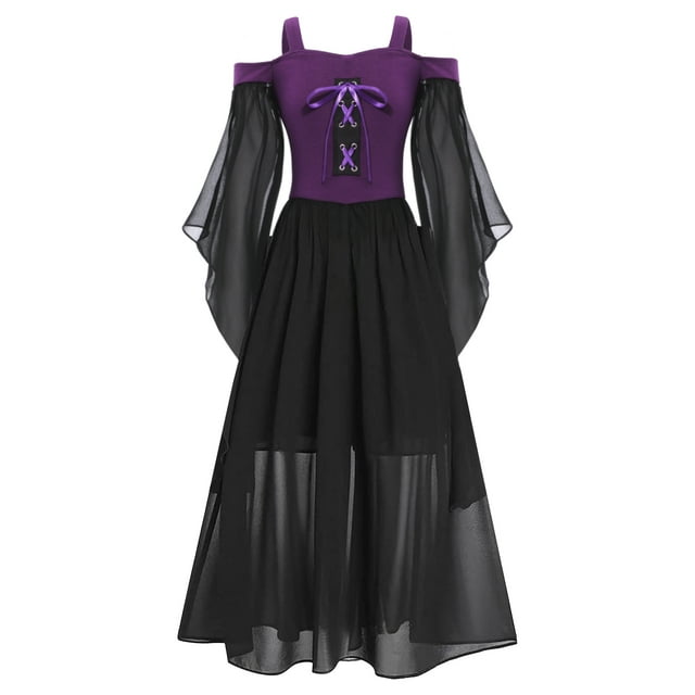 YUUMIN Robe Médiévale Vintage Gothique pour Enfants, Robe de Princesse Renaissance pour Filles, Robe de Fête de Festival, Maxi, Violet 14