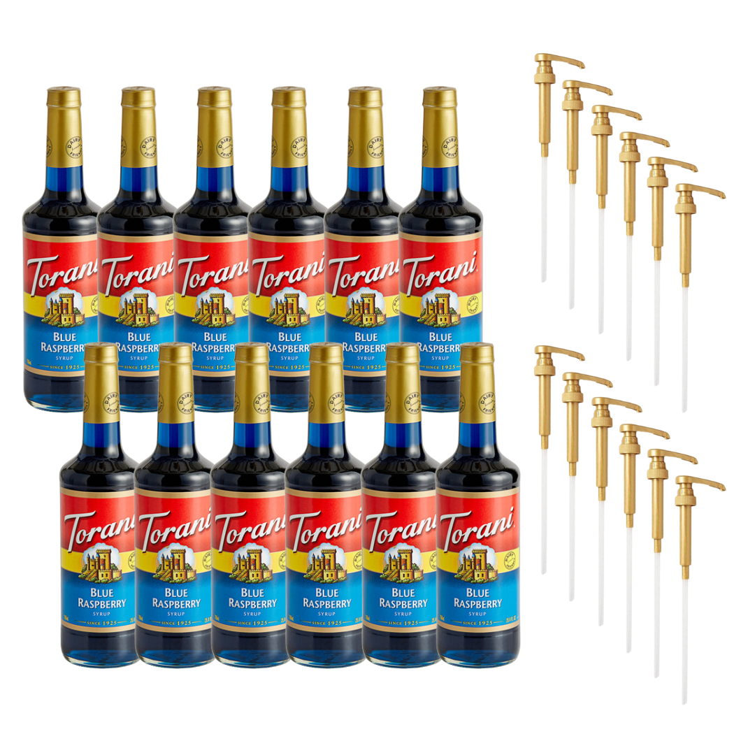 Torani Blue Raspberry Flavoring Syrup Plastic 750 mL Bonus Squeeze Pump ...