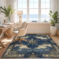 thumbnail image 3 of Design&I 9'x12' Washable Area Rug Snag-Free Ocean Nautical Vintage Wave Map With Anchor Accents Sea Turtle Refined for Dining Room, Basement, Large Office, 3 of 7
