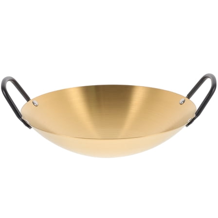 RENACLIPY Golden Nonstick Stainless Steel Double Handle Wok Pan Cookware for Everyday Household Cooking