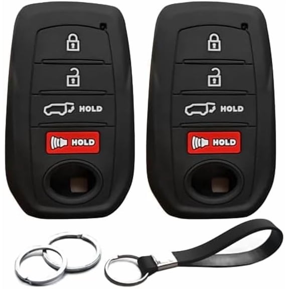 2pcs Compatible with Toyota Tacoma Prius Venza Corolla Crown Sequoia Tundra Grand Highlander RAV4 Prime Mirai Smart 4 Buttons Key Fob Cover Case Key Chain Protector Keyless Entry Remote Holder