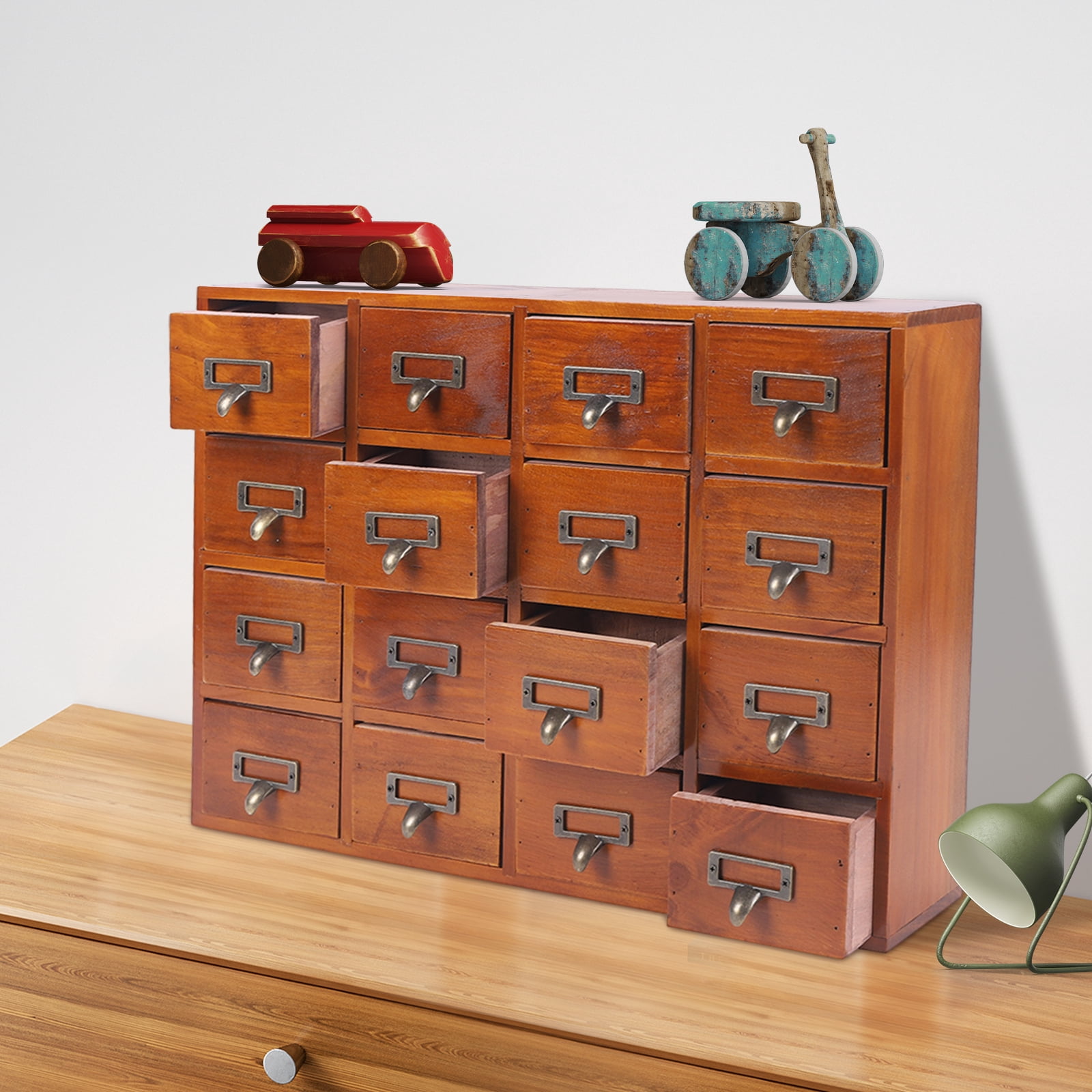 Peakora Vintage Wooden Cabinet Brown 16 Drawer Chinese Medicine Desk Drawer Organizer Small Storage Box for Living Rooms Bedrooms Study Rooms