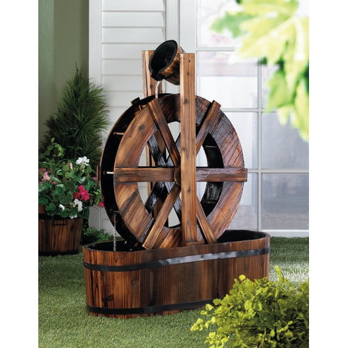 Zingz Thingz Wood Spinning Water Mill, Garden Water Wheel Fountain