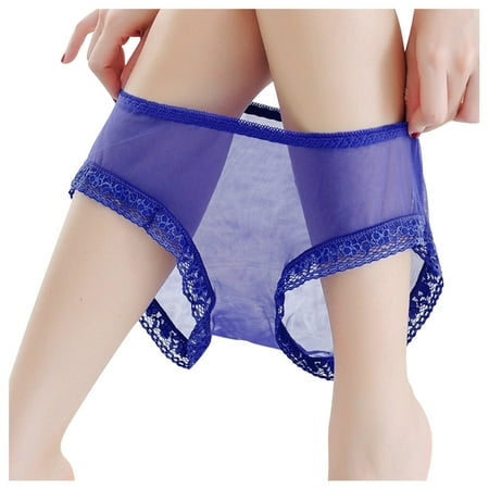 

NECHOLOGY Valentines Day Gift Middle Waist Mesh Underwear Low Underwear Lace Solid Women s Fuzzy Robe Love Dark Blue X-Large