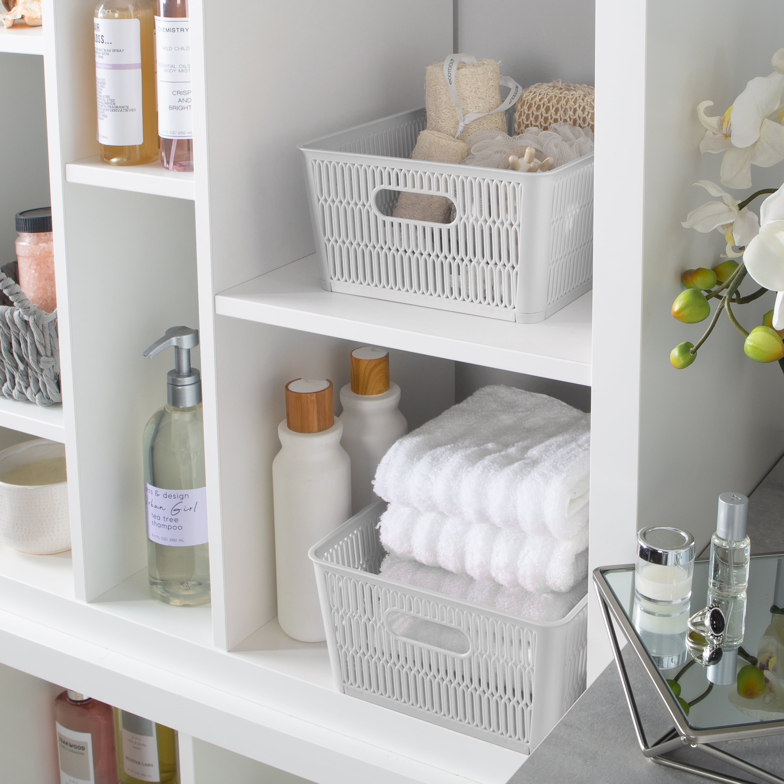 Simplify Slide 2 Stack It 2 Pack Plastic Storage Basket in Grey