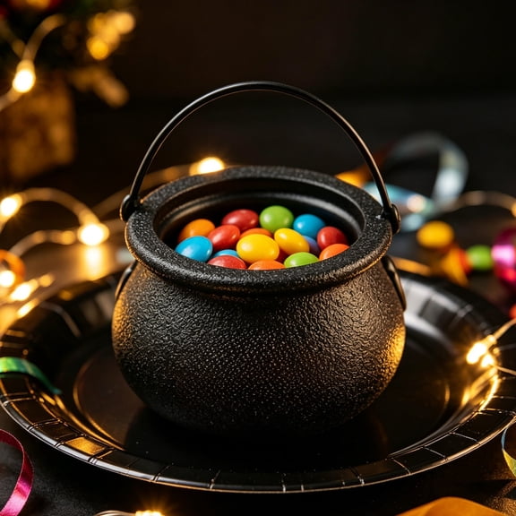 6 Pack Witch Cauldron Halloween Candy Jars, Holiday Display Storage Container Set for Halloween Decorations Party (Black)