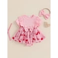 thumbnail image 2 of Suealasg Baby Girl Valentines Day Romper Dress Short Sleeve Heart Print Tulle Skirt Jumpsuit Bow Headband, 2 of 7
