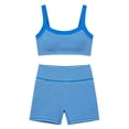 thumbnail image 5 of BODOAO Women's Workout Set 2 Piece Square Neck Striped Crop Tank Top High Waisted Biker Shorts Athletic Yoga Gym Fitness Outfit Stretchy Activewear Summer Training Clothes Blue L, 5 of 5