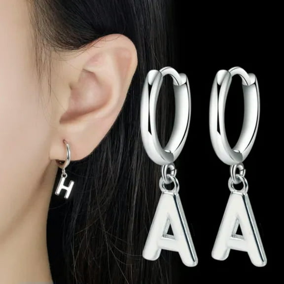 GKNET 925 Silver Hoop Huggie Earrings 26 Letter Dangle Women DIY Earrings-N