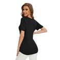 thumbnail image 3 of Uvplove Womens Blouse V Neck Knot Front Short Sleeve Basic Casual T Shirt Black-2XL, 3 of 8
