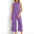thumbnail image 3 of Aellinatey Women's 2 Piece Outfits Sleeveless Crop Top Vest Wide Leg Pants Linen Cotton Leisure Beach Suit, 3 of 12