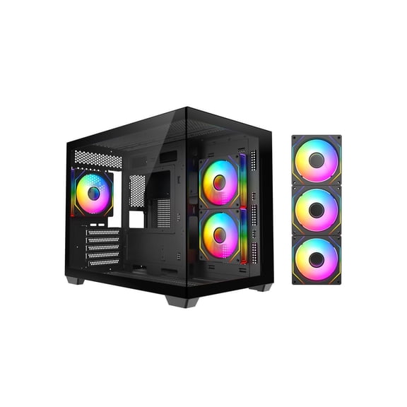 DIYPC ARGB-DC120-TM Black USB3.0 Tempered Glass Micro ATX Gaming Computer Case w/ 3 x ARGB PWM Fans (Pre-Installed)