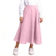 thumbnail image 3 of IVEYRTF Girls Cotton Linen Look Solid Color High Waist Elastic Waist Skirt with Pockets Ruffle Hem A-Line Kids Casual School Activities Everyday Long Skirt, 3 of 7