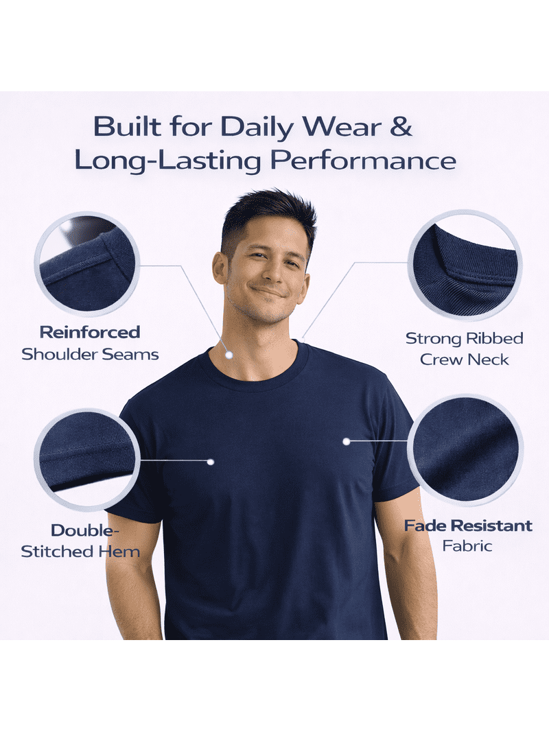 BILLIONHATS Men's Cotton T-Shirts, 6 Pack, Big Tall Short Sleeve