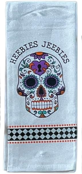 Halloween Fall Kitchen Tea Towels | 100% Cotton | Measures 15 x 25 | Set of 6 Towels Skulls, Witch, Mummy, Pumpkin, Skeleton