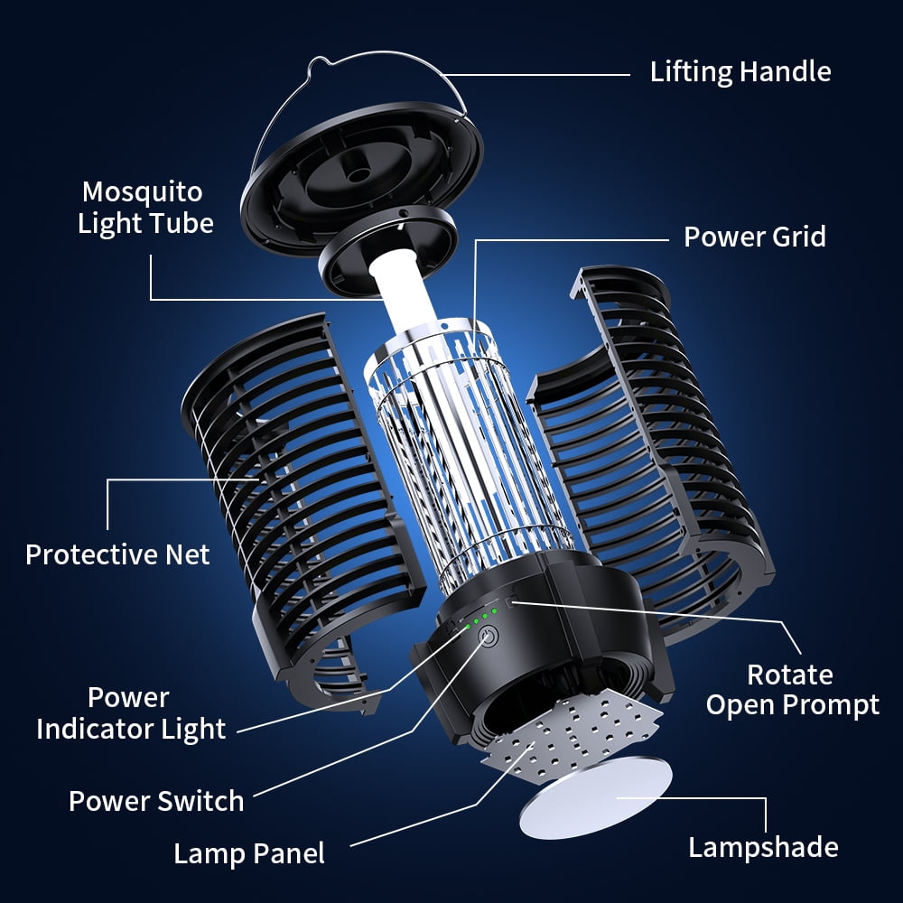 Electric Insect Killer, Mosquito Killer with LED Light, Electric Shock Insect Lamp, Mosquito Effective IPX4 Waterproof Fly Trap, Mosquito Protection for Kitchen, Living Room and Children's