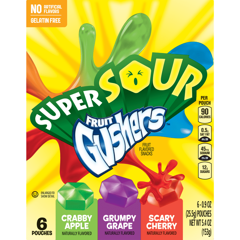 Fruit Gushers Super Sour Apple, Grape & Cherry 6 ct 5.4 oz