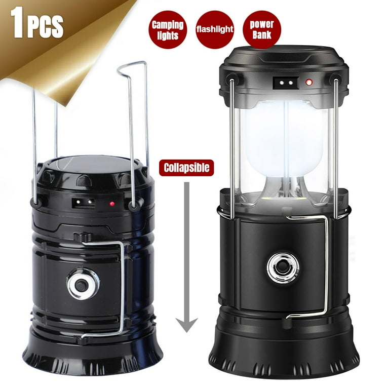 Solar Rechargeable,LED Camping Lantern, Suitable Survival Kits for  Hurricane, Emergency Light for Storm, Outdoor Portable Lanterns, Black