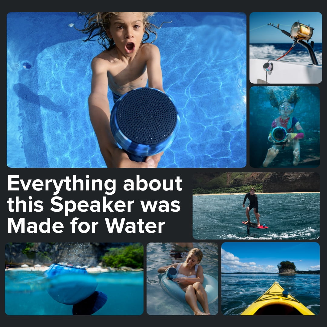 Speaqua Barnacle Pro 2.0 Waterproof Bluetooth Portable Speaker IP68 Floating, Built-In 2000 Song Storage, 4-in-1 Suction Cup Mount, Paddle Board Kayak Pool Bike Shower Speaker, USA