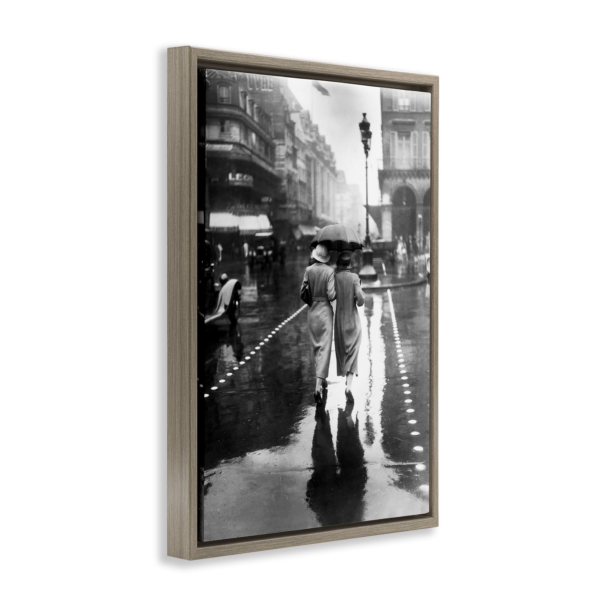 Stupell Industries Paris In The Rain Brown Framed Floater Canvas Wall Art, design by Vintage Hustle
