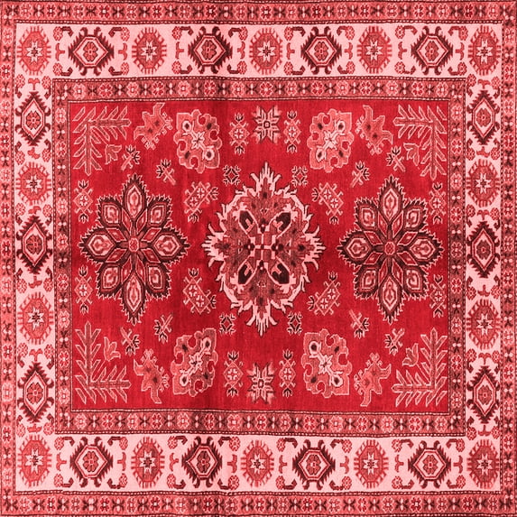 Ahgly Company Indoor Square Geometric Red Traditional Area Rugs, 5' Square