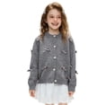thumbnail image 2 of Girls' Bowknot Coat Sweater Knitted Girls Cardigan Sweater School Uniforms Kids Long Sleeve Open Front Button Cover up Tops, 2 of 9