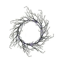 CASAFUN Black Wreath for Front Door, Halloween Wreath with Lights, Twig Wreath Halloween Lighted Garland Outdoor Halloween Decorations, Glitter Black Wreaths Halloween Decor Party Props