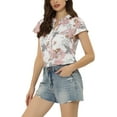 thumbnail image 4 of MODA NOVA Satin Blouse for Juniors Stand Collar Floral Silky Work Blouse Top White M, 4 of 5