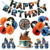 Cartoon Dinosaur Birthday Decorations Party Supplies Include Happy Birthday Banner, Balloons, Cupcake Toppers and Cake Topper Birthday Stickers for Kids Boys Adults