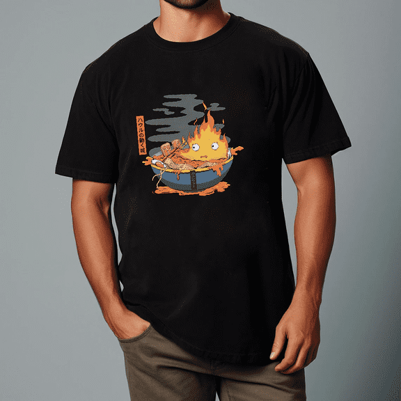 Calcifer Ramen Howl’s Moving Castle Fire Demon Japanese Anime Unisex T-Shirt V11684 up to size 5XL