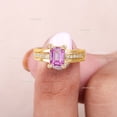 thumbnail image 4 of Octagon Cut Pink Sapphire & Diamond Accent Stone Birthstone Months Ring, 925 Silver Three Lear Heavy Band Ring Pave Set Ring, Minimalist Gift For Think Band Ring,, 4 of 5